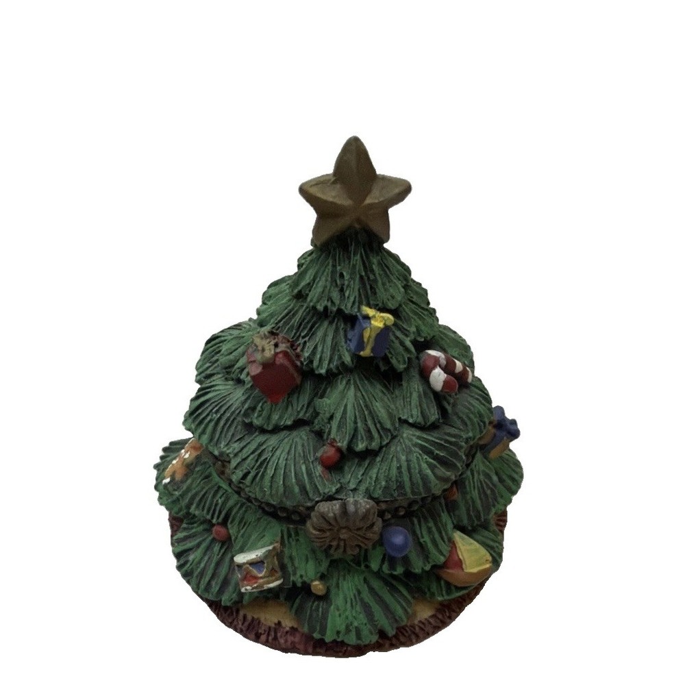Trinket Box Christmas tree 2.8 Inches tall w/felt inside vintage